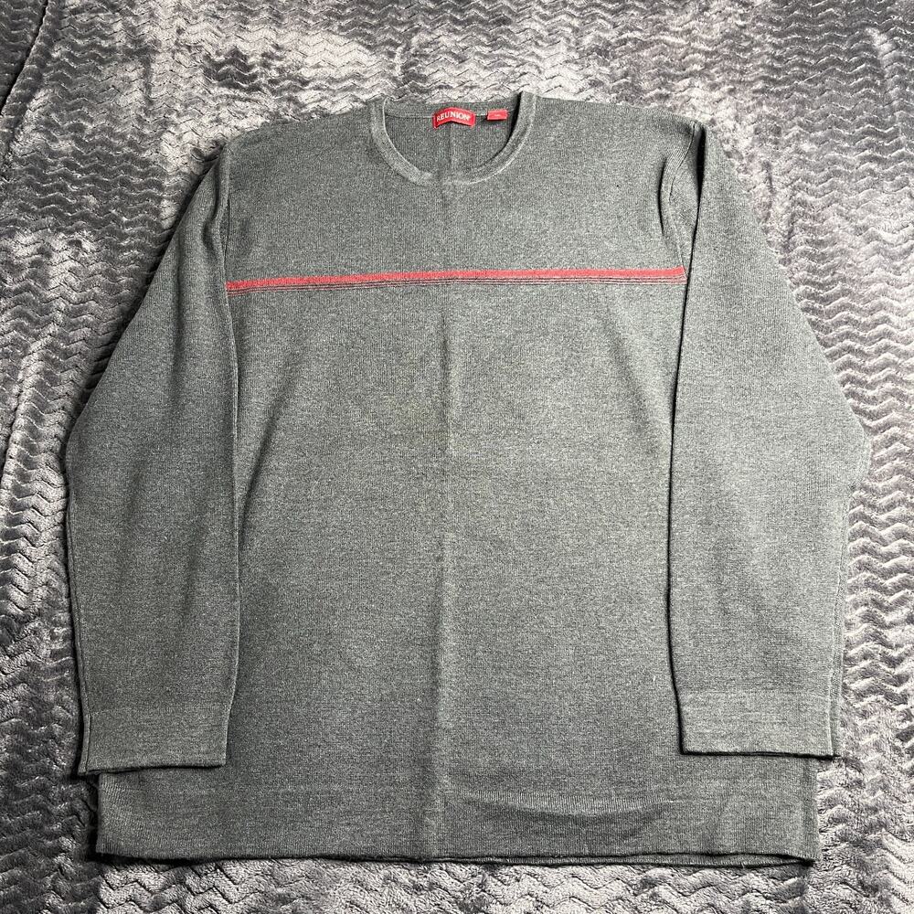 VTG EUC Men's REUNION Sz XXL Gray/ Red Strip Long Sleeve Cotton Blend Sweater